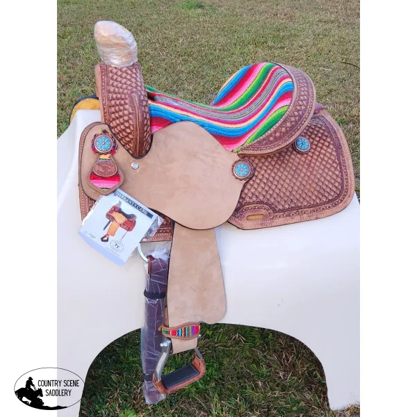 13" Double T  Youth Hard Seat Western saddle with Wool Serape Accents