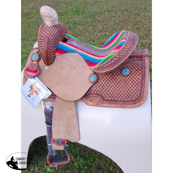 13" Double T  Youth Hard Seat Western saddle with Wool Serape Accents