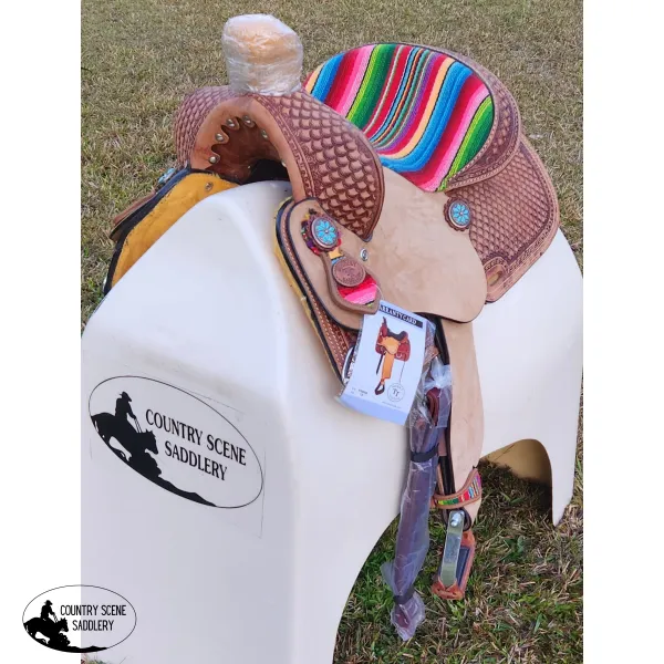 13" Double T  Youth Hard Seat Western saddle with Wool Serape Accents