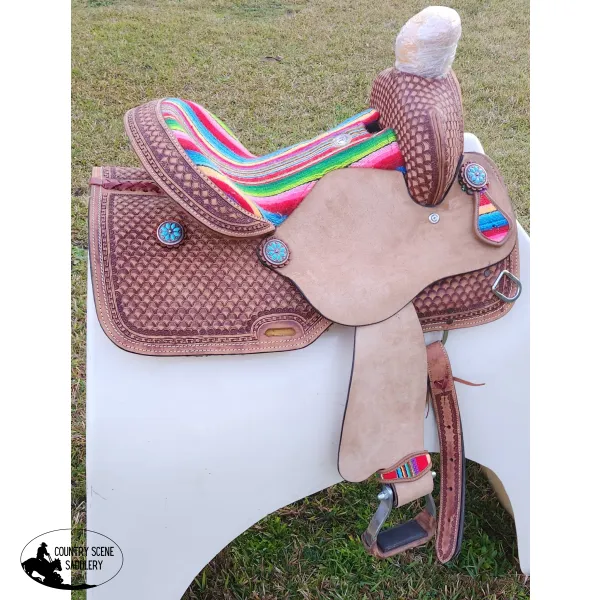 13" Double T  Youth Hard Seat Western saddle with Wool Serape Accents