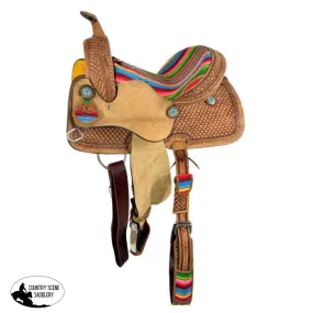 15" Double T  Youth Hard Seat Western saddle with Wool Serape Accents.