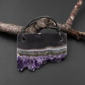 2 Hole Pendant Natural Green Purple Amethyst Stalactite Druzy Pendant Drilled Flat Slice Rectangle P0149