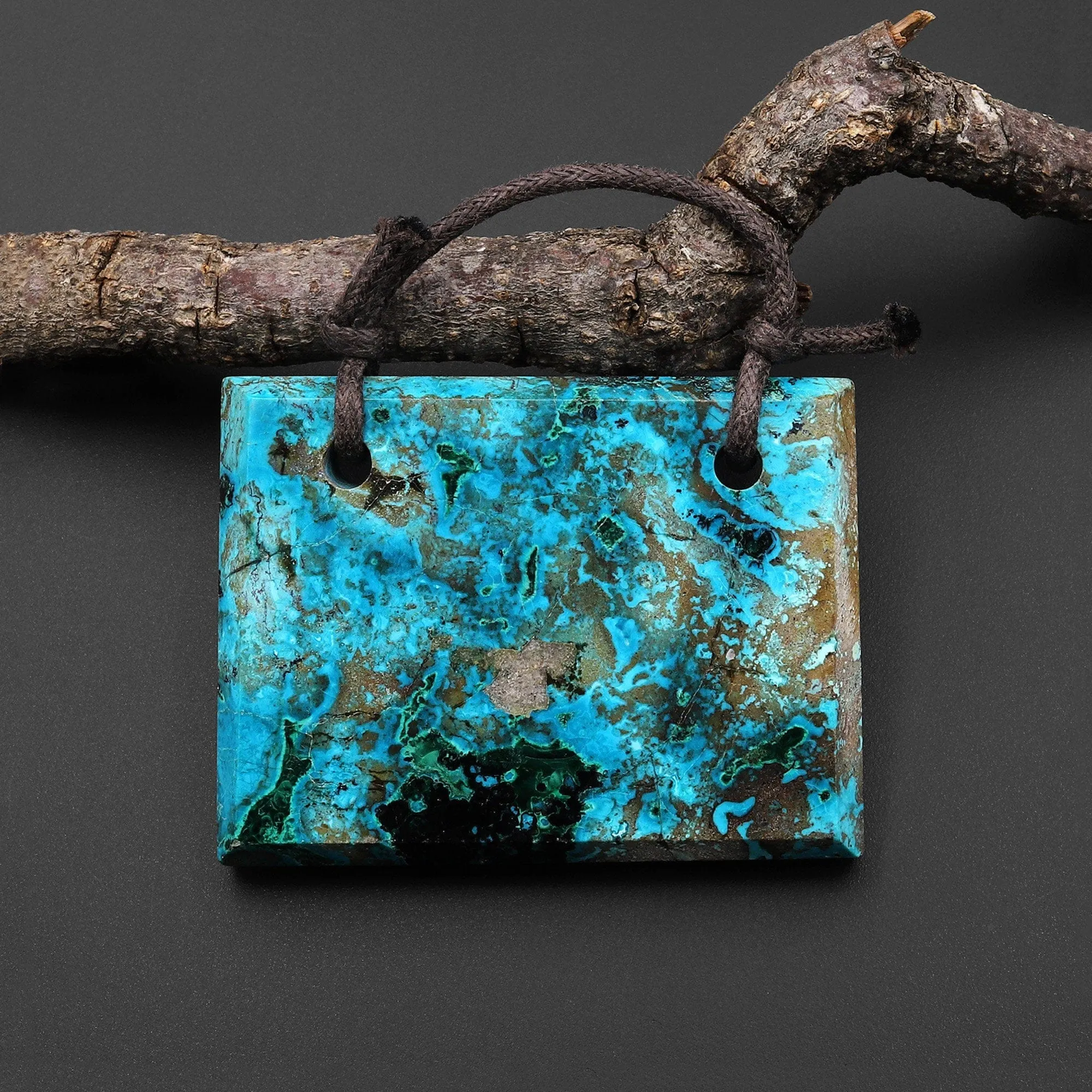 2 Hole Pendant Natural Shattuckite from Congo Malachite Chrysocolla Azurite Faceted Rectangle Gemstone A3