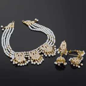 Antique 22K Gold Sea Pearl Multi-Strand Necklace & Hoop Earrings Set