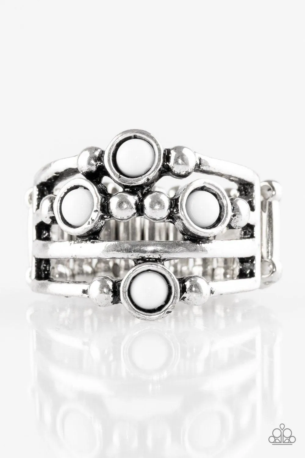 Beach House Party White and Silver Ring - Paparazzi Accessories