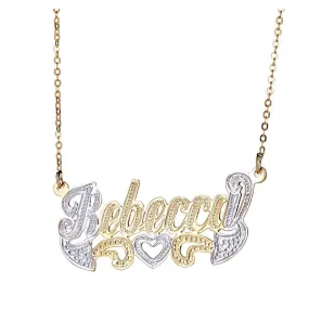 Better Jewelry Personalized .925 Sterling Silver Open Heart Classic Nameplate Plated in 14K Gold w. Chain