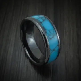 Black Ceramic and Turquoise Men's Ring Custom Made