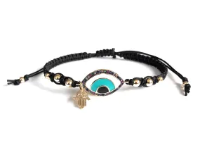 Black Gold Evil Eye Hamsa Macrame Bracelet