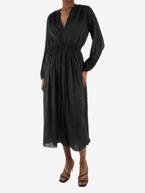 Black long-sleeved v-neckline sheer midi dress - size UK 6