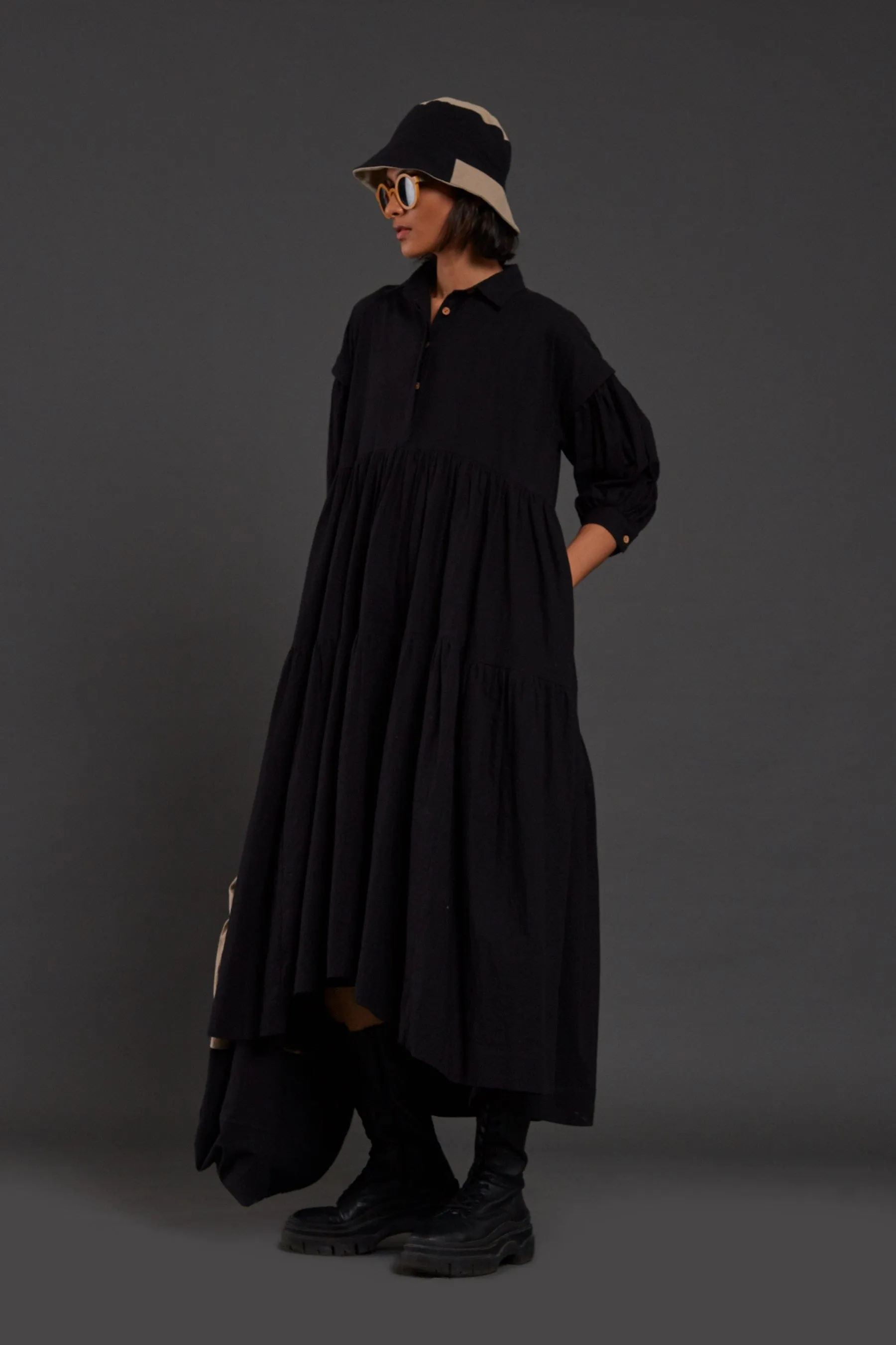 Black Tiered Shirt Dress