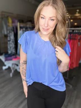 Blue Ruffle Sleeve Top