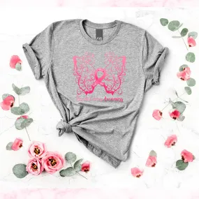 Breast Cancer Awareness Filigree Butterfly Athletic Grey T-Shirt