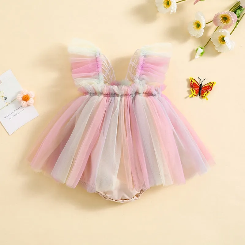 BUTTERFLY Rainbow Tulle Romper Dress