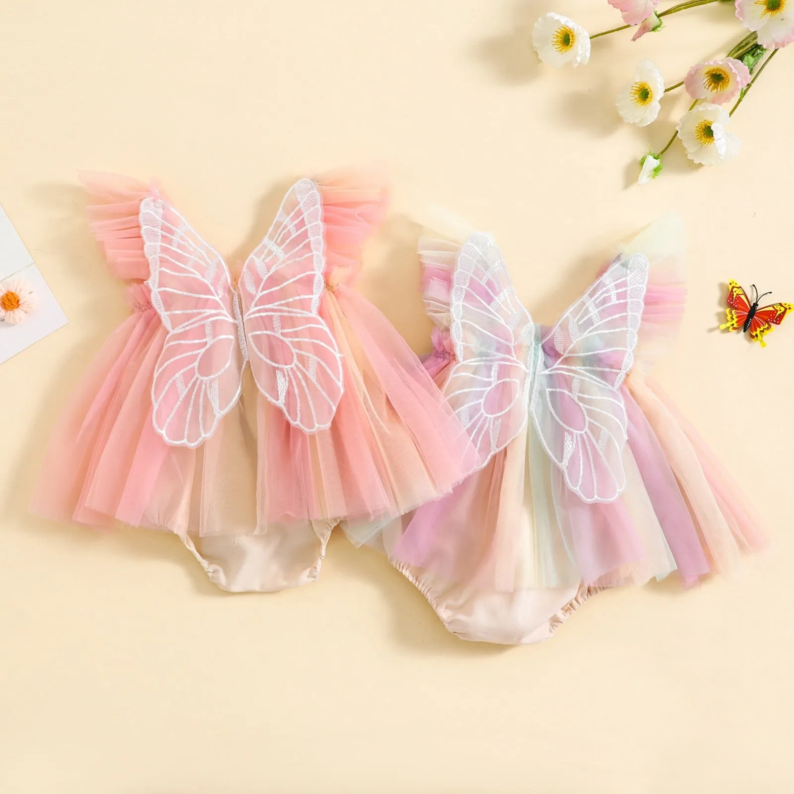 BUTTERFLY Rainbow Tulle Romper Dress