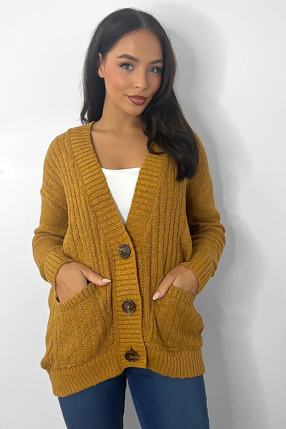 Buttoned Down Ribbed Knit Placket Cardigan