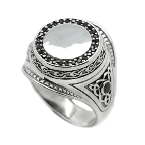 Celtic Ring Signet Silver 925 with Zircons