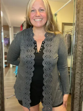 Charcoal Scalloped Edge Cardigan