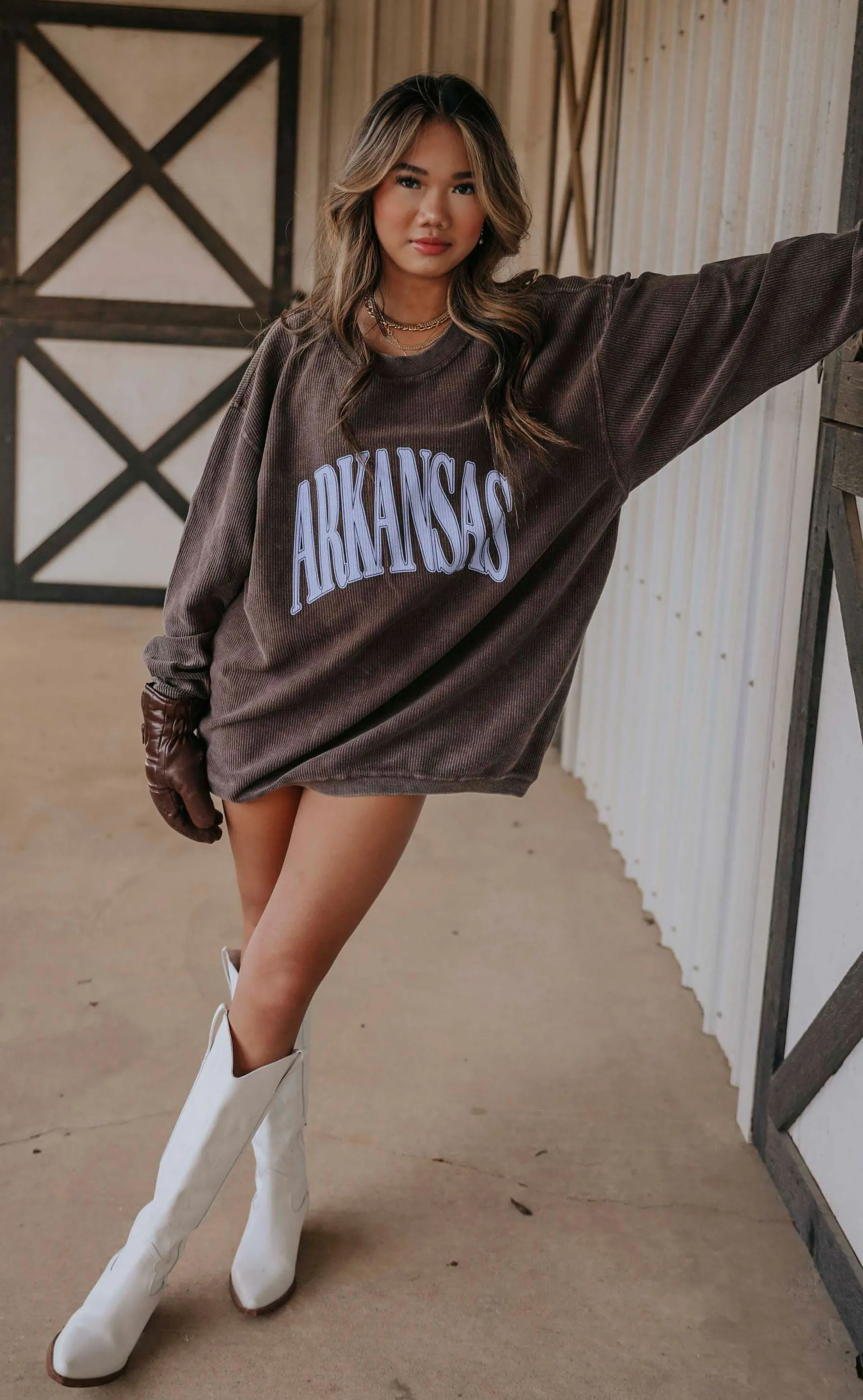 charlie southern: arkansas corded sweatshirt - mocha