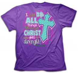 Cherished Girl I Can Do All Things Chevron Cross Girlie Christian Bright Short Sleeve T Shirt