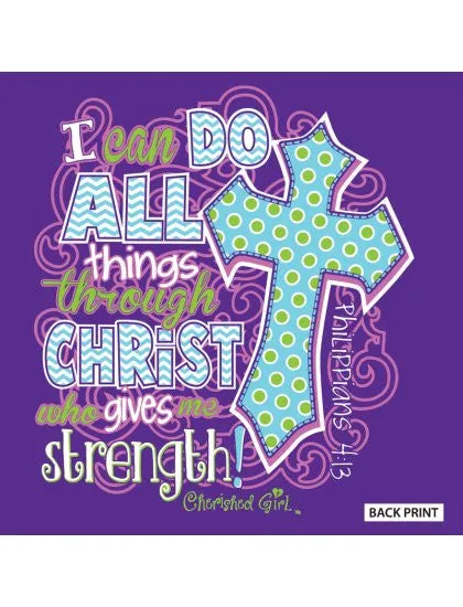 Cherished Girl I Can Do All Things Chevron Cross Girlie Christian Bright Short Sleeve T Shirt