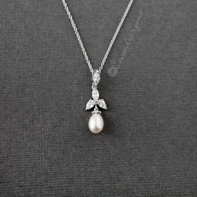 CZ Teardrop Pearl Pendant Necklace