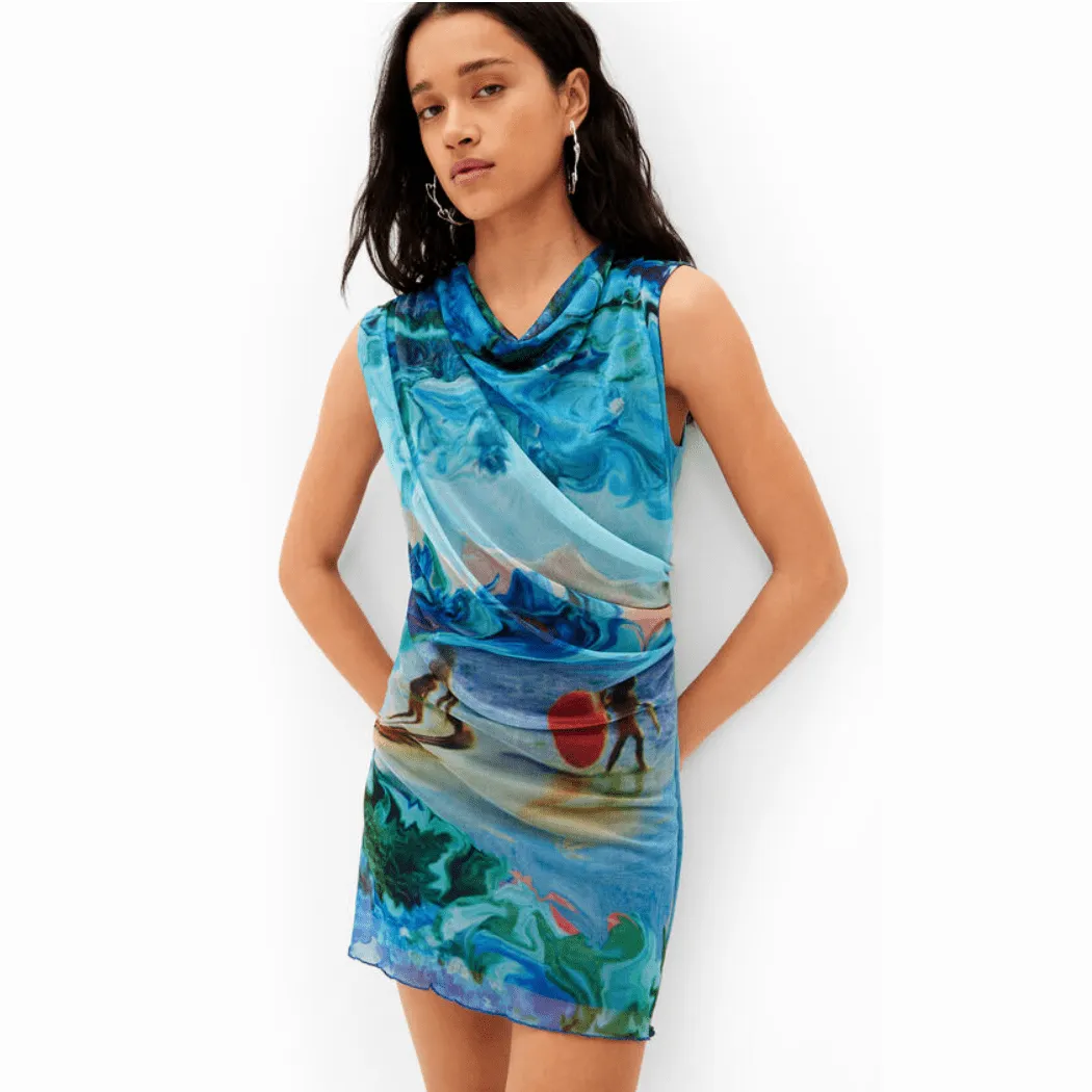 Desigual M. Christian Lacroix Tulle Mini Dress in Arty Photographic Beach Print