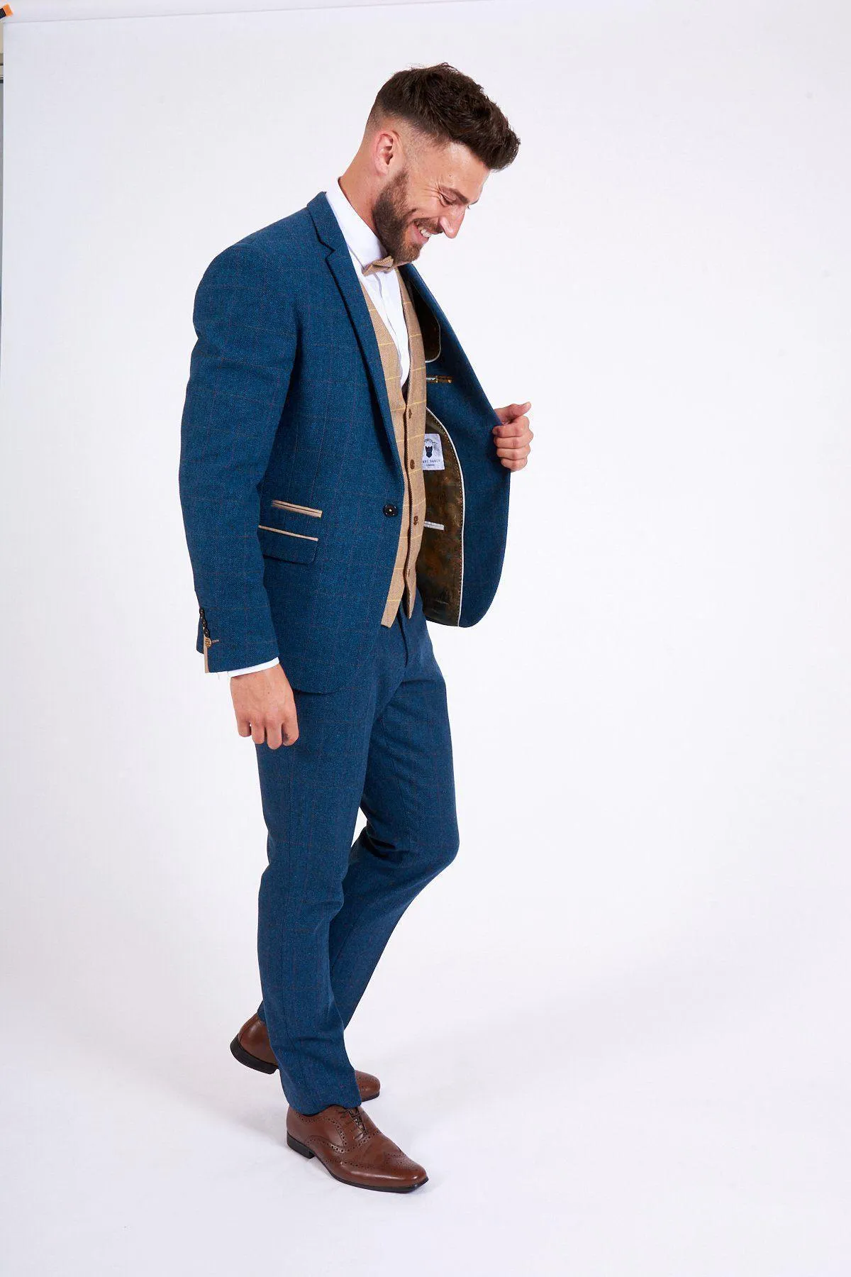 DION - Blue Tweed Check Suit With DX7 Oak Waistcoat