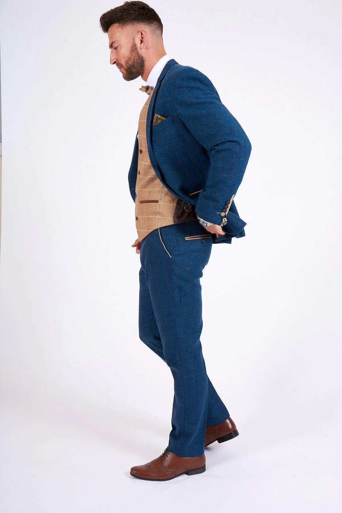 DION - Blue Tweed Check Suit With DX7 Oak Waistcoat