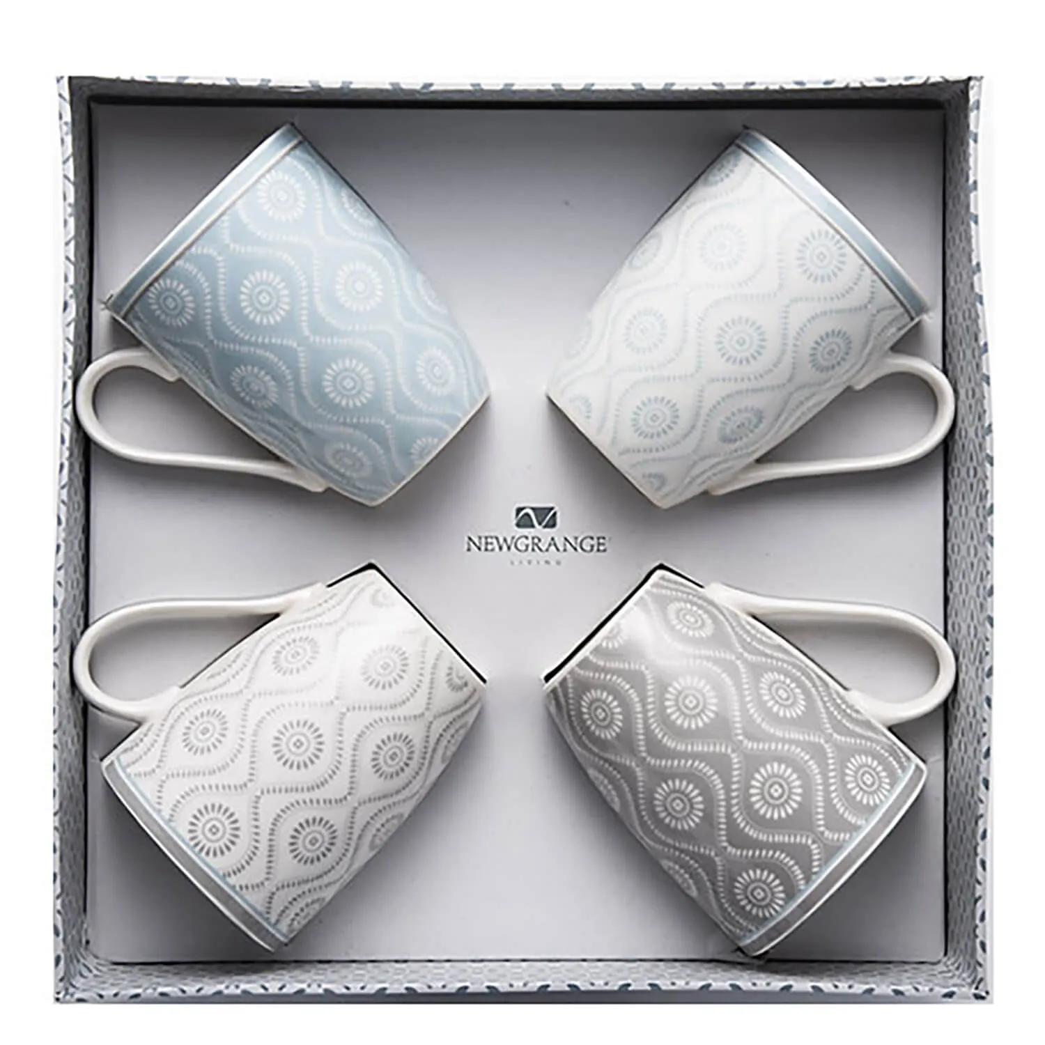 Ella 4 Piece Bone China Mug Gift Set - Grey & Blue