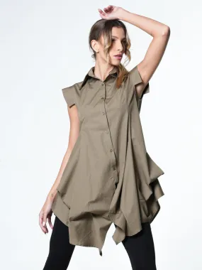 Extravagant Draped Tunic Shirt In Khaki