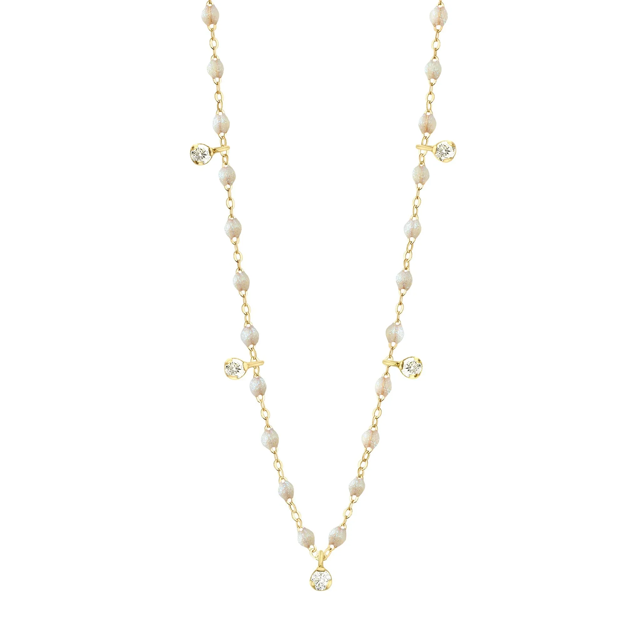 Gigi Supreme Classic 5 Diamond Necklace, Opal, Yellow Gold, 17.7"