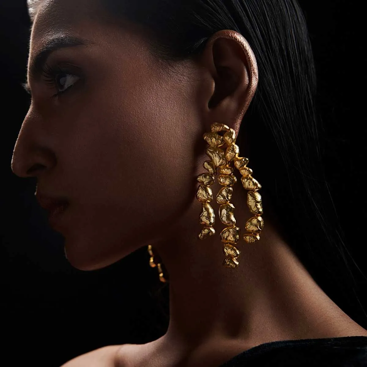 Gold Nuggets Statement Earrings