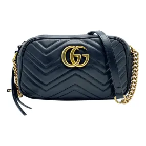 Gucci Marmont Matelasse Small Gg Chain Black Leather Shoulder Bag