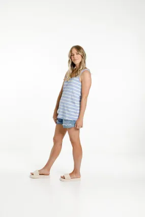 Home-Lee Heather Singlet - Cerulean Stripes