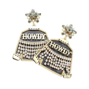 HOWDY Message Rhinestone Embellished Western Jacket Earrings