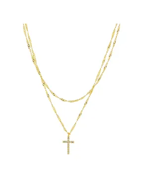 Layered CZ Cross Necklace