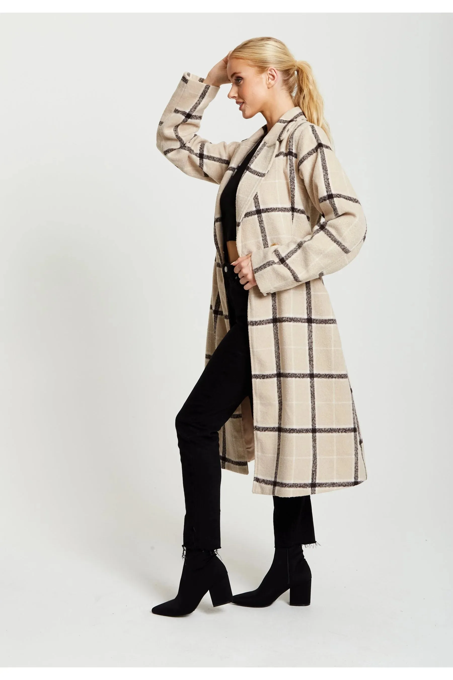 Liquorish Longline Check Coat