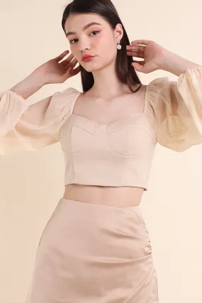 LYRA CHIFFON SLEEVE PADDED TOP IN CREAM LATTE