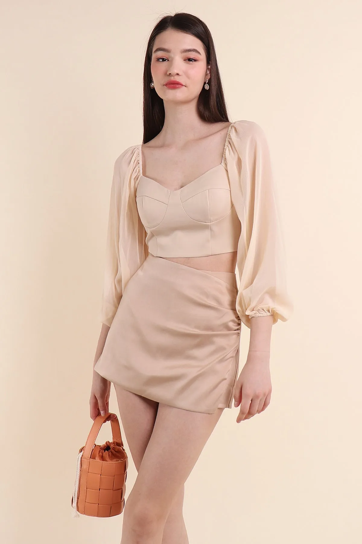 LYRA CHIFFON SLEEVE PADDED TOP IN CREAM LATTE