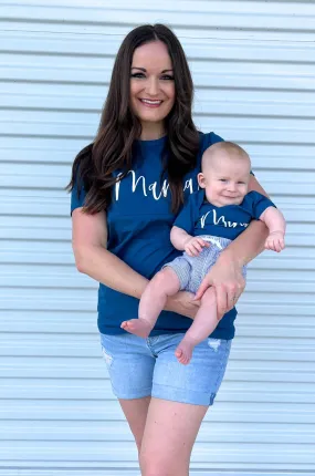 “Mama" and "Mini" Cursive T-Shirt Bundle - Blue