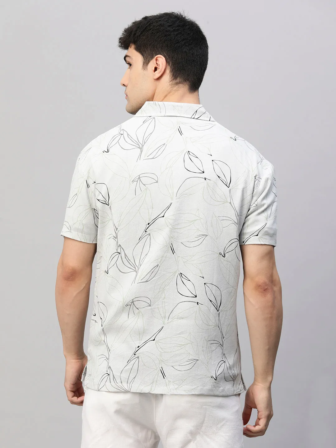 Mens Cuban Collar Printed Casual Shirt