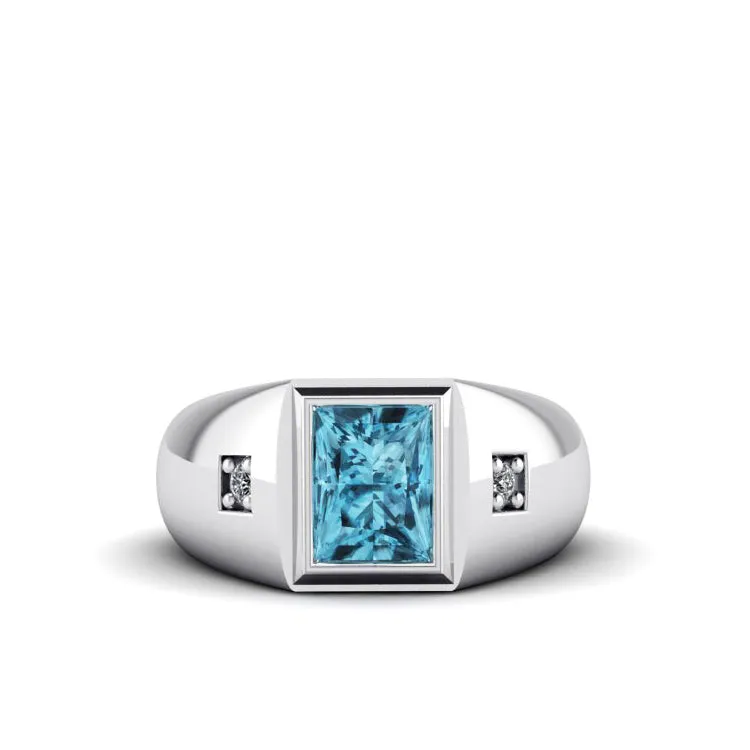 Men's Topaz Gem Ring 10k White Gold with Diamonds Gift for Him