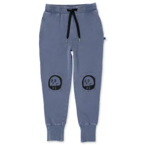 Minti Friendly Skulls Patch Trackies - Bright Blue Wash