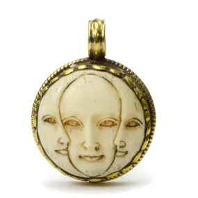 Moon Three Face Goddess Bone Pendant # 52- 3