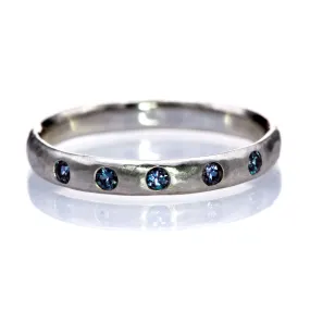 Narrow Hammered Texture Wedding Band With Flush Set Alexandrites