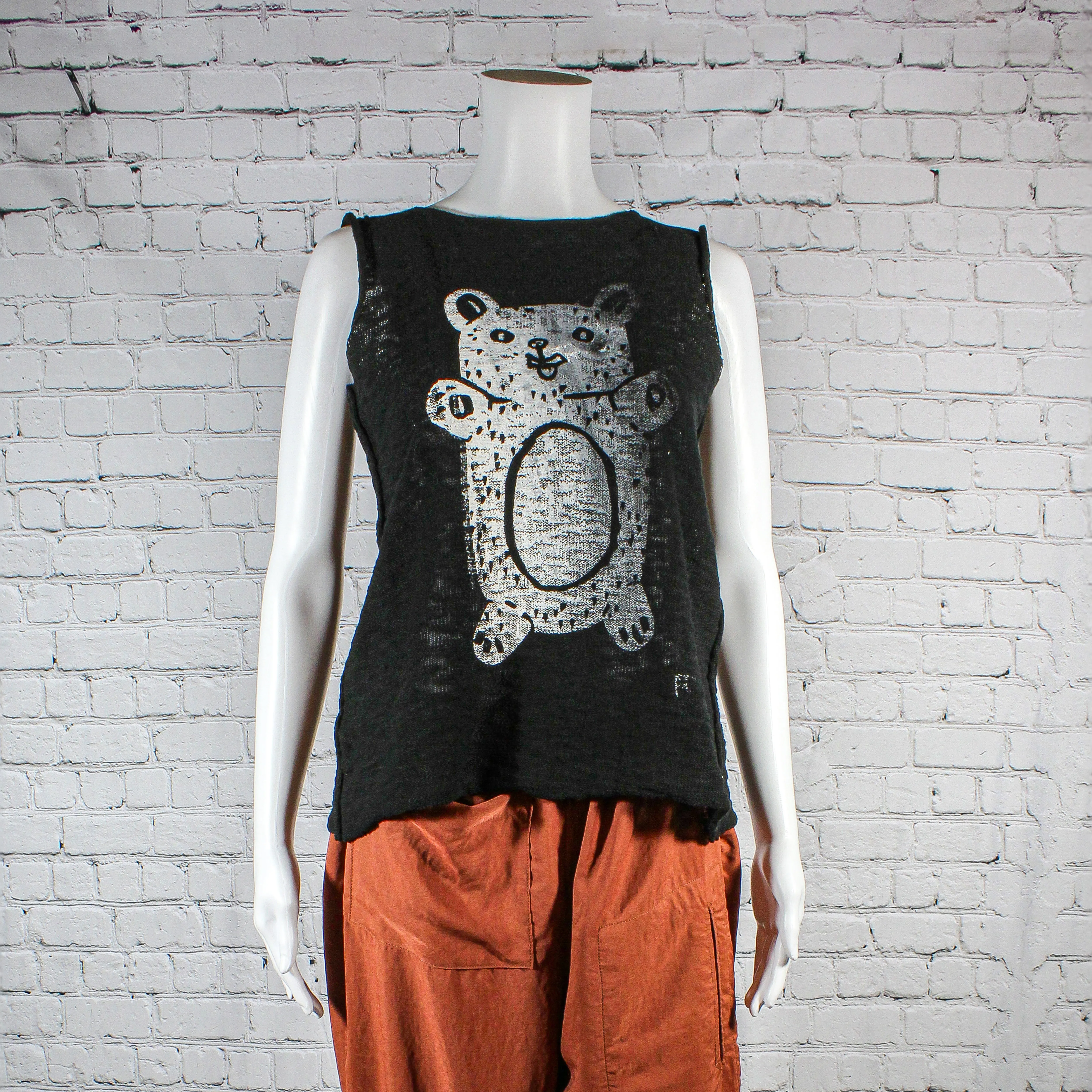 NEW! Open Back Tank in Black with Bear by Paper Temples