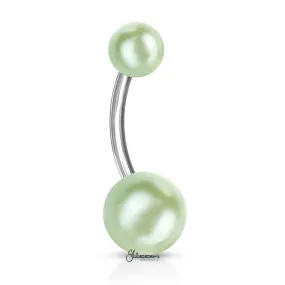 Pearlish Coat Acrylic Balls Belly Button Navel Ring - Green