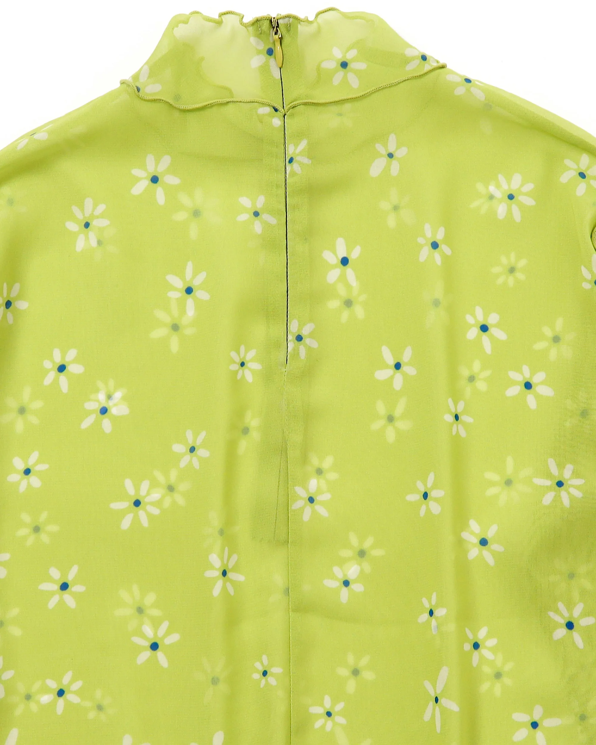 Pistachio green flower chiffon see-through tops