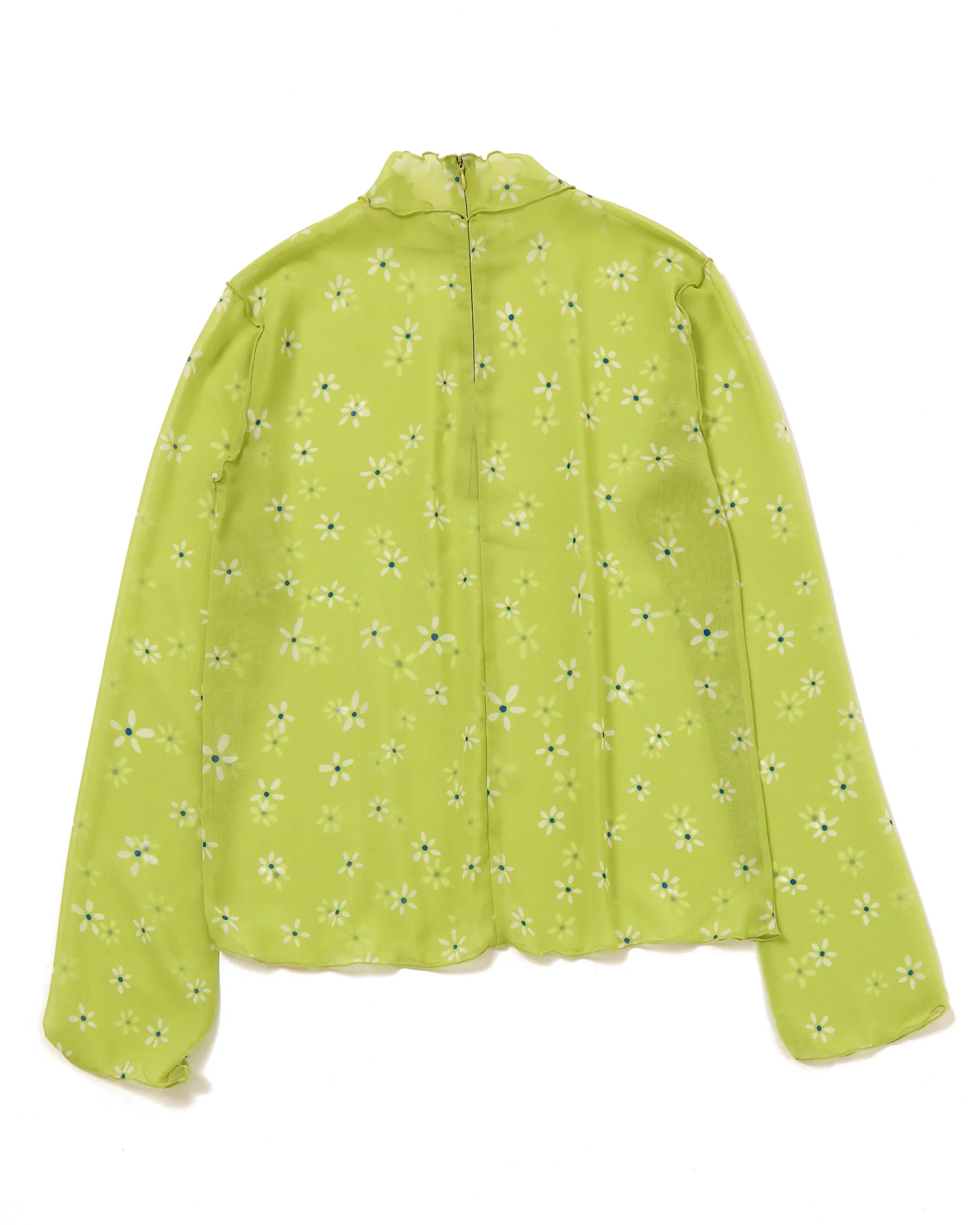 Pistachio green flower chiffon see-through tops