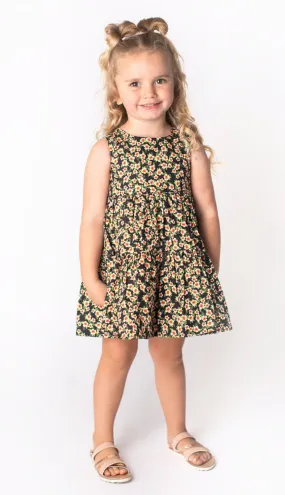 Popatu Baby Girl's Black Dress with Yellow Flowers